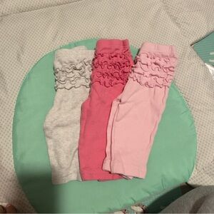 Ruffled Pink and Gray Kids Leggings